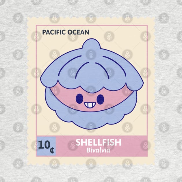 Kawaii Cute Smiley Shell, Ocean Stamp Collection, Shellfish by vystudio